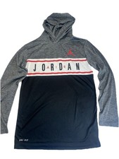 Nike Air Jordan Dri-Fit Hoodie Youth Large Black/Red/Gray Jumpman Logo Athletic