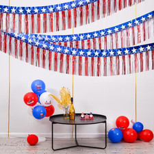 Mega-L 4Th of July Decorations 2 Pack 40 Feet Foil Fringe Garland Tinsel Streame