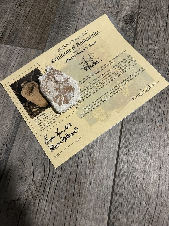 Artefacto de cerámica del naufragio de Atocha Mel Fisher Treasure para fanáticos de la flota 1715 Foto 2 de 4