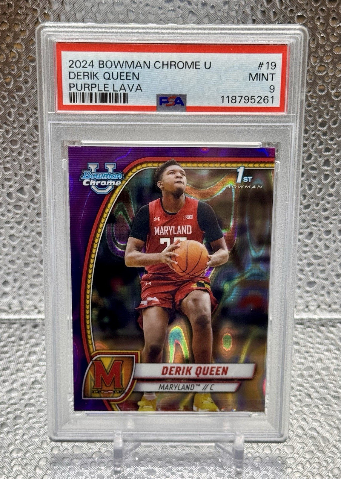2024 BOWMAN CHROME UNIVERSITY PURPLE LAVA #19 DERIK QUEEN PSA 9