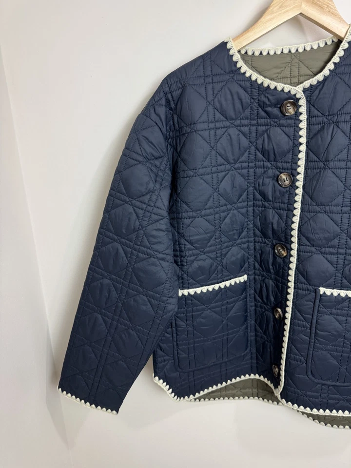 Mint Velvet Reversible Quilted Jacket Size S Embroidered Trim Scandi RRP £165 - Image 3 of 4