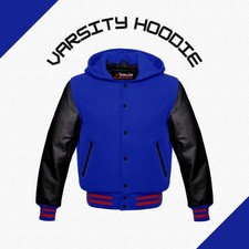 Men's Varsity Jacket Wool  Leather Baseball Bomber Letterman Style Hoodie