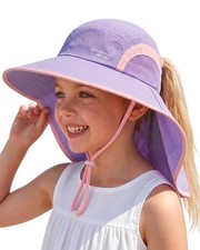 Sun Hat with Neck Flap Beach Bucket UPF 50 Boys Girls Swim Hat Purple