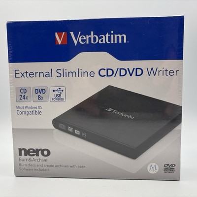 Verbatim External Slimline CD/DVD Writer USB for Windows and Mac NEW SEALED