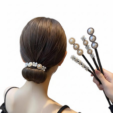 Elegant Pearl Flower Hair Ties French Bun Style Updo Accessories 3-Piece Set