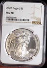 AMERICAN SILVER EAGLE 2020 1 TROY OZ NGC MS 70 PQ STUNNER! BLAST WHITE