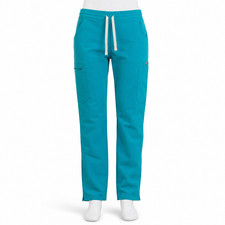 FIGS Yola Slim Scrub Pants Women s Medium Teal 11-Pocket Straight Leg EUC