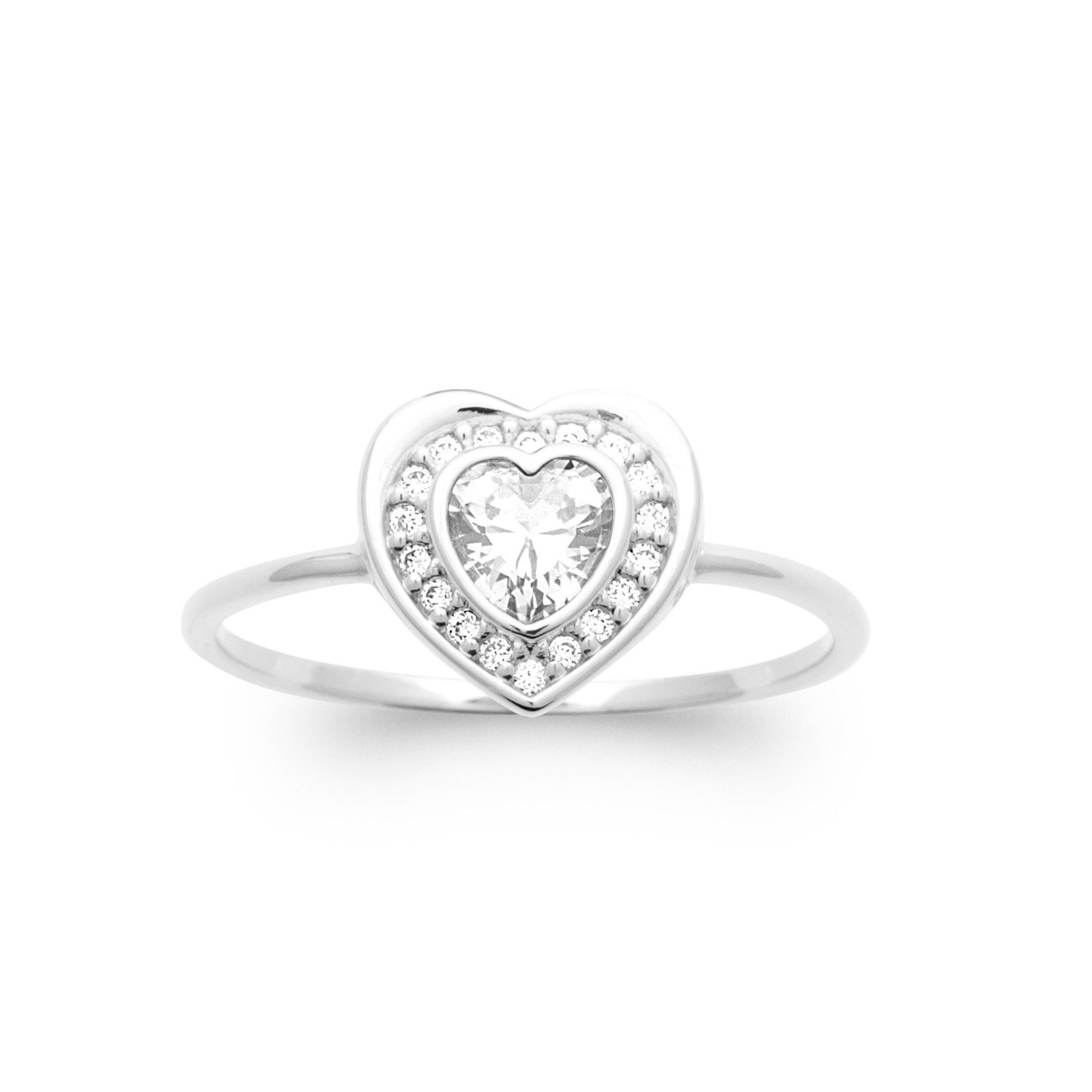 Bague Coeur Argent massif rhodié et oxydes étincelants d'amour