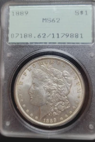 OLD 1.2 GEN HOLDER-PCGS MS-62???  1889-P MORGAN 90% SILVER-NO RESERVE!!! 4$ S/H