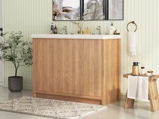 47.3" Double Sink Bathroom Vanity Wood Grain Modern 2 Basin Storage Cabinet