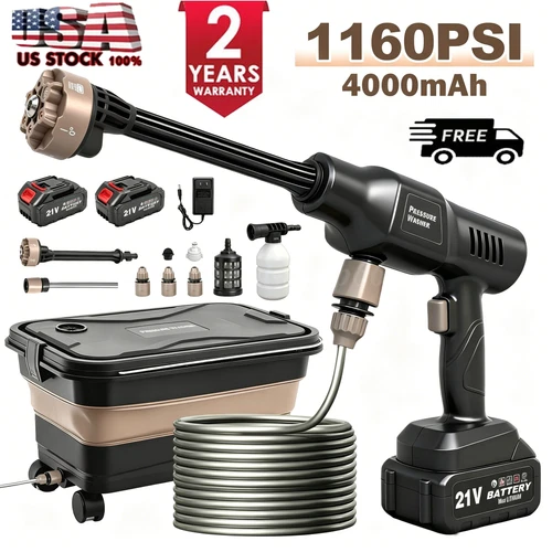 Cordless Pressure Washer, 1160 PSI Portable Power Washer with Battery & Charger