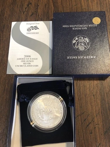 2006 W  American Eagle One Ounce Silver Uncirculated Coin w/box, Pouch & Paper