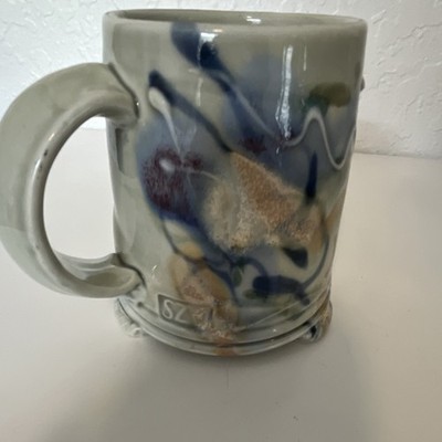 Coffee Mug 8 OZ Multicolor Abstract Drip Glaze Studio Art Pottery signed unique