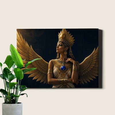 Egyptian goddess or queen portrait Canvas Print, powerful dark regal artwork