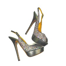 Jimmy Choo CLUE Multicolor Glitter Slingback Platform Peep Toe Pumps EU 39.5