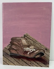 Painting “Worn Out” E. Jarvis 1986 Wichita Falls, TX Shoes Vtg OOAK  9” x 12”