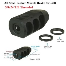 Steel 5/8x24 TPI Tanker Muzzle Brake For 308 300BLK 762x39 With Jam Nut and CW