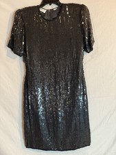 VTG Scala S Black Silk Beaded Sequin Cocktail Formal Party Little Black Dress