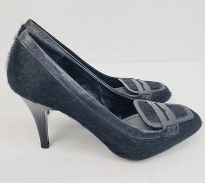 Zara Black Calf Hair Leather 3.5  High Heels Penny Loafer Pumps  EU 40 US 8.5