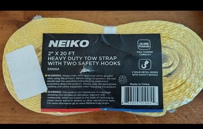 Neiko 2 x 20 Foot Heavy Duty Tow Strap with Hooks