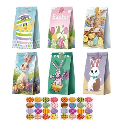 Easter Treat Bag with Stickers, 24 Pack Easter Goodie Party Favor Bag in Bulk...