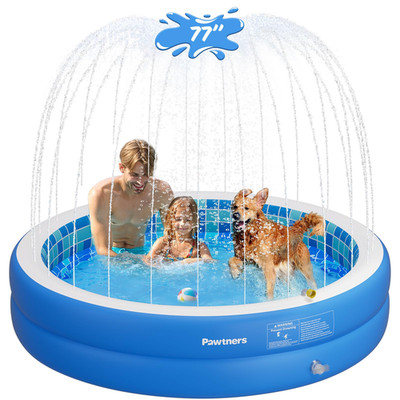 Pawtners Inflatable Pool For Kids Non-Slip Sprinkler Splash Pad For Backyard