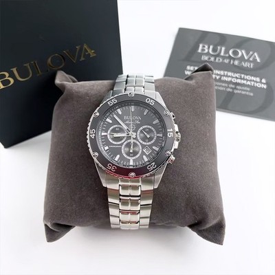 Bulova Men Classic Marine Star 98B401 Black Dial Quartz Chronograph Watch 41.5MM