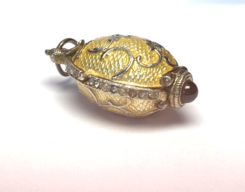 18g GARNET 925 Sterling Silver Russian YELLOW Enamel Bouquet Basket Egg Pendant - Picture 5 of 13