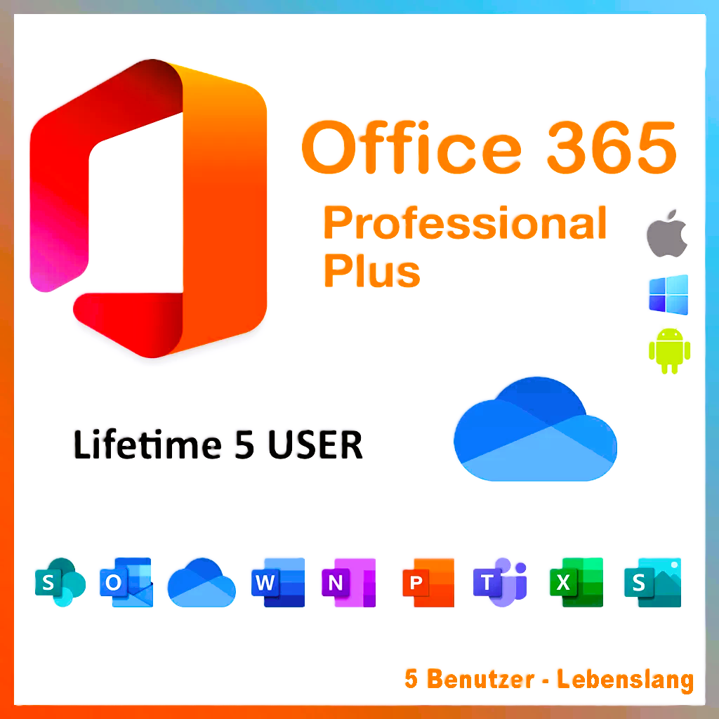 Microsoft Office 365 Plus für bis zu 5 Geräte LEBENSLANG Kein Abo