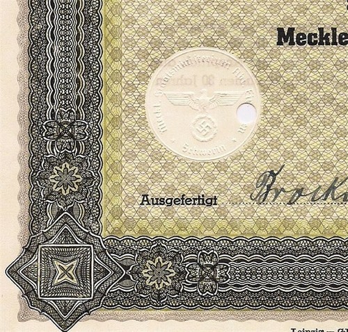 Alemania. Mecklemburgo 4% préstamo. 100 bonos del Reichsmark, Schwerin 1942 era del Tercer Reich - Imagen 2 de 2