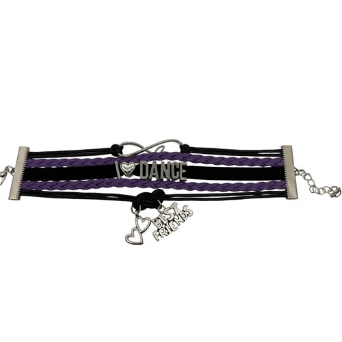 I Love Dance Charm Bracelet Purple Black Braided Best Friends Infinity NEE - Picture 3 of 8