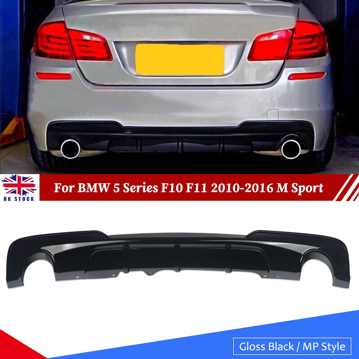 For BMW 5 Series F10 F11 M Sport Gloss Black Rear Valance Diffuser Lip 2010-16