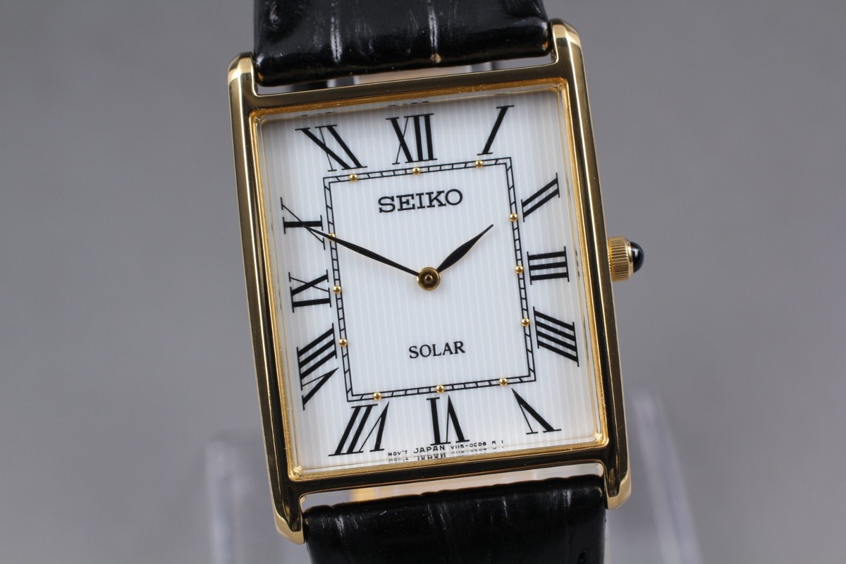 MINT] SEIKO SOLAR SUP880 V115-0BC0 Roman White Dial Tank