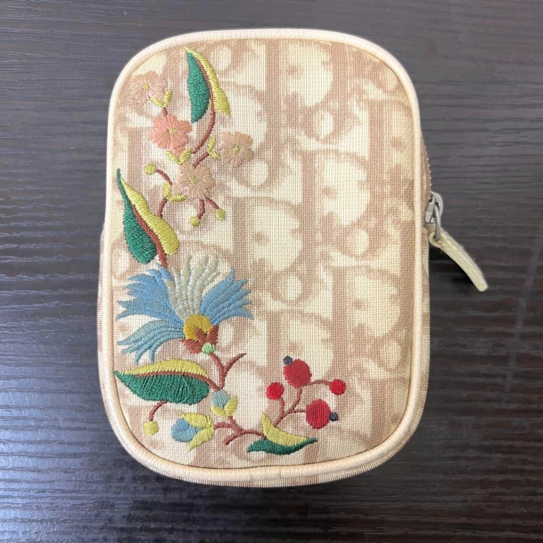 CHRISTIAN DIOR Accessoire Pochette Main Broderie Fleur Trotteur Beige Occasion