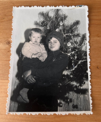 1970s Soviet people Boy Christmas tree Child and Mother Vintage photo