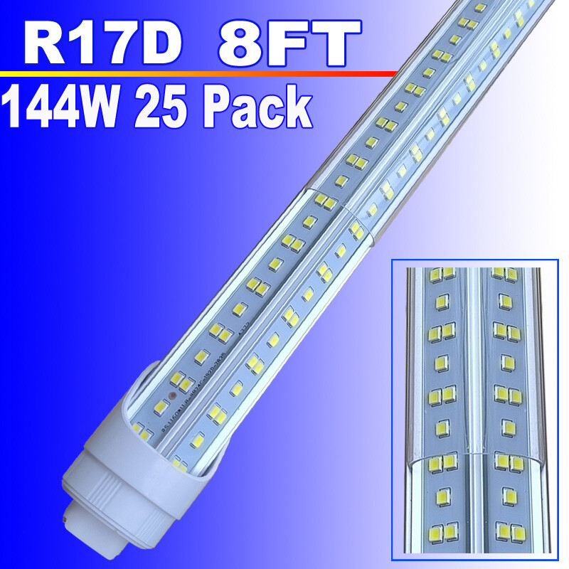 25Pack HO R17d T8 8Ft LED Shop Lights 144W 18000LM 8' LED Tube Light Bulbs 6500K