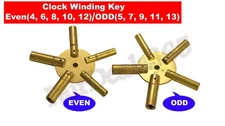 5 Prong Universal Brass Clock Winding Key for Winding Clocks ODD & EVEN Numbers