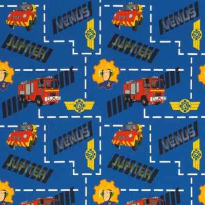 BAUMWOLLJERSEY Jersey Stoff Feuerwehrmann Sam *Venus Jupiter* BLAU EUR 20,98/m