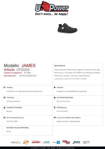 UPOWER SCARPE ANTINFORTUNISTICA JAMES S3 SRC UF20234 U-POWER IDROREPELL. TRASP. - Imagen 2 de 5
