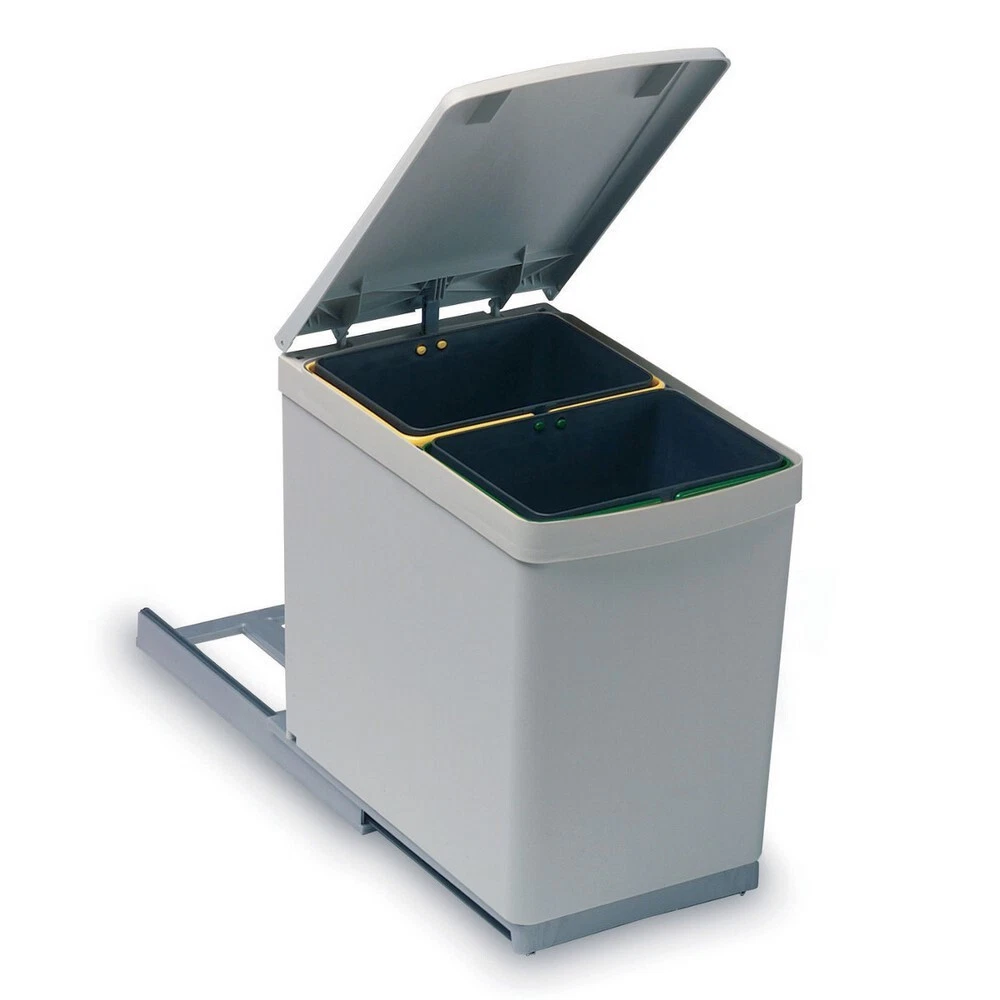 Pattumiera Estraibile 2 Scomparti Per Cucina Sottolavello - 2 X 20 Litri, Sistema Raccolta Differenziata Con Guide Telescopiche, Cassonetti In Plastica