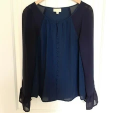 ModCloth Mixed Media Long Sleeve Button-Up Top Blue Size M