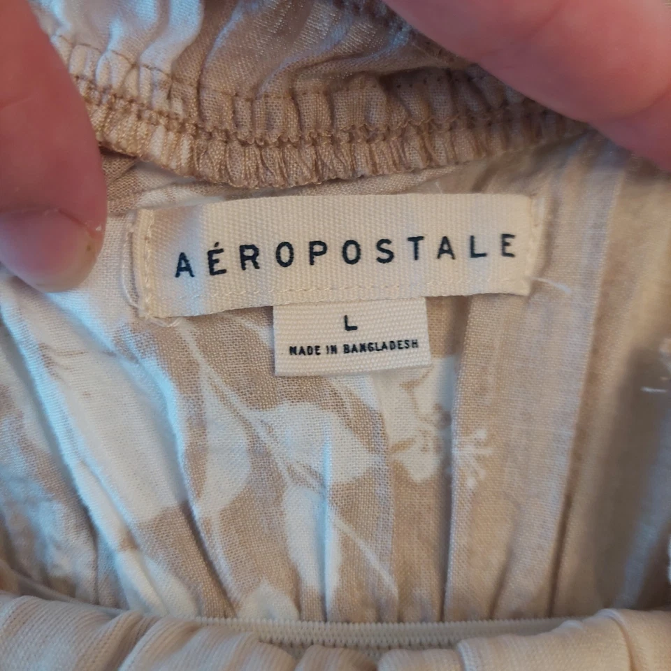 Mini Vestido Aeropostale Blanco Tostado Floral Sin Mangas en Niveles Cottagecore Playa Talla L Foto 4 de 4