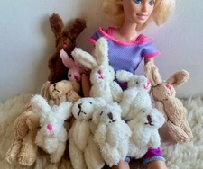 3pcs 1:6  Dollhouse Jointed Bear bunny Plush stuff animal handmade Mini basket