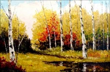 Quality Hand Painted Oil Painting Birch Woods and Water Hole 24x36in