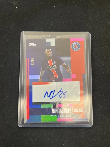 Nuno Mendes 2024-25 Topps PSG Team Set Base Auto Pink Parallel /99