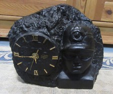 ⚒ Bergbau Kohle Uhr, Steinkohlenuhr & Bergmannskopf im Kohleblock, 1970er Jahre