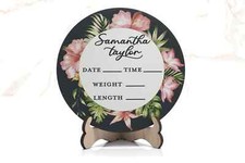Pink  Black Watercolor baby announcement sign  Personalized birth stat sign