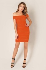 WOW Couture Rust Orange Off-Shoulder Bandage Bodycon Mini Dress Sz L