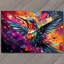 Art Print Hummingbird Smile Happy Retro Pop Art Splash Colors Cute Fun Vibrant