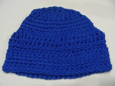 BLUE - HAND KNITTED - YOUTH SIZE - STOCKING CAP BEANIE HAT 
